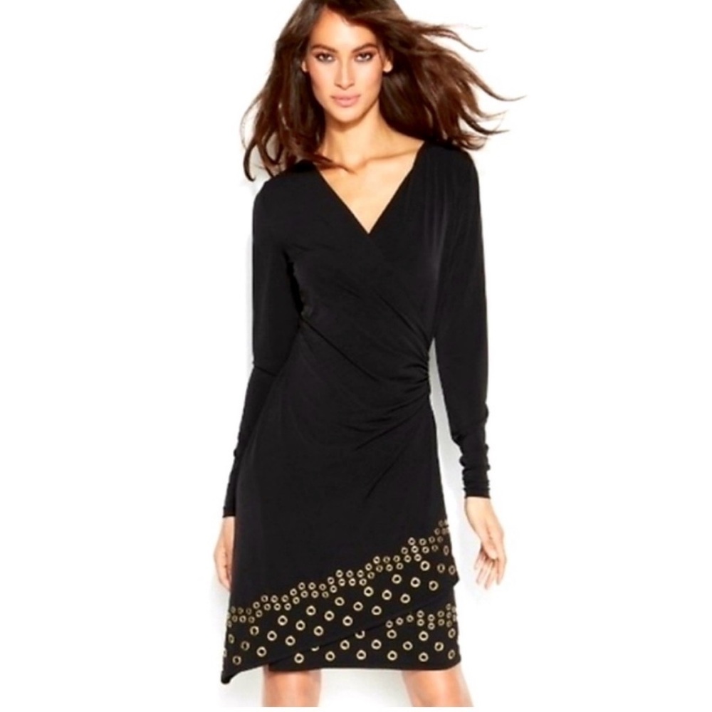 MICHAEL Michael Kors | Faux Wrap Long Sleeve Dress with Grommet Hemline
